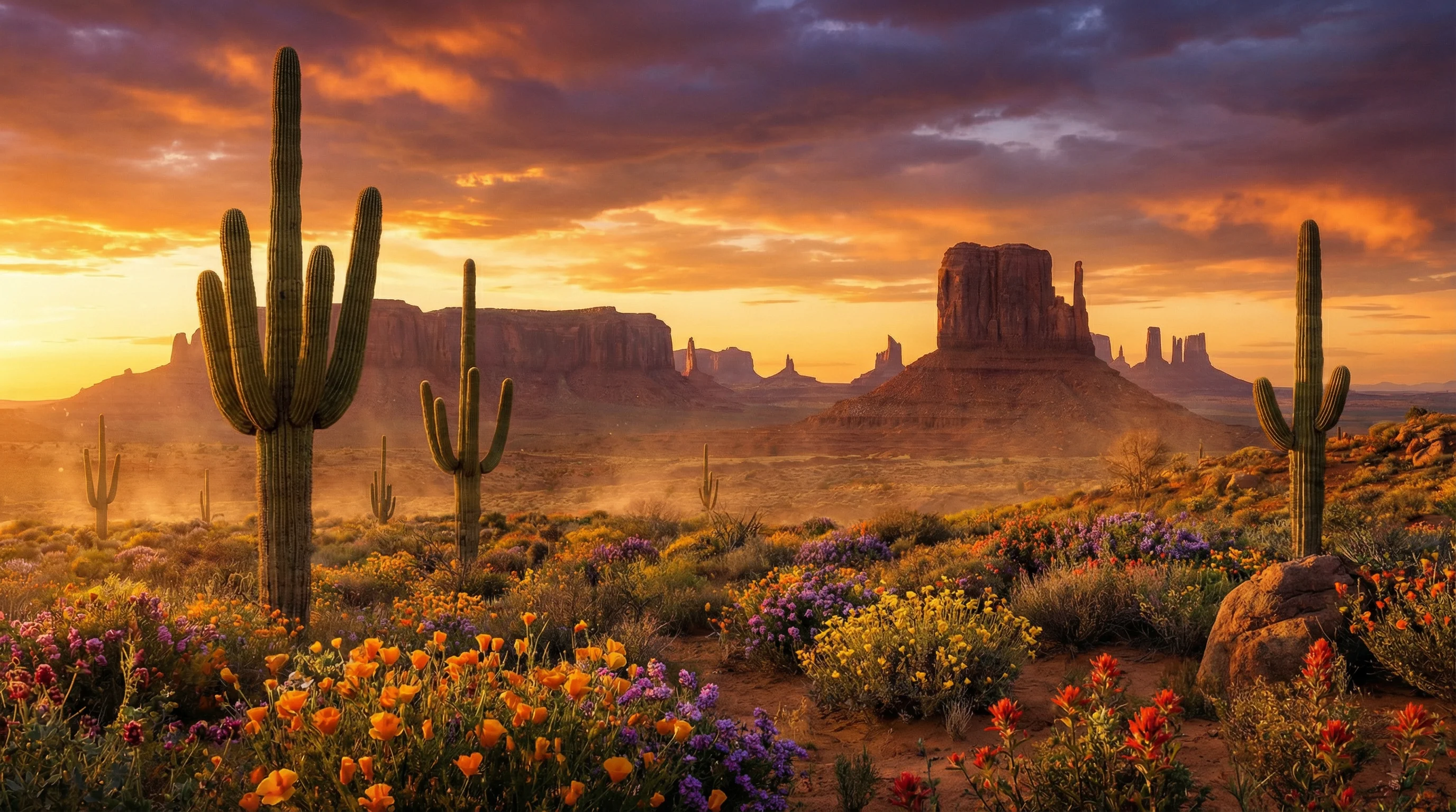 沙漠仙人掌与日落 - 炸金花 西部风景