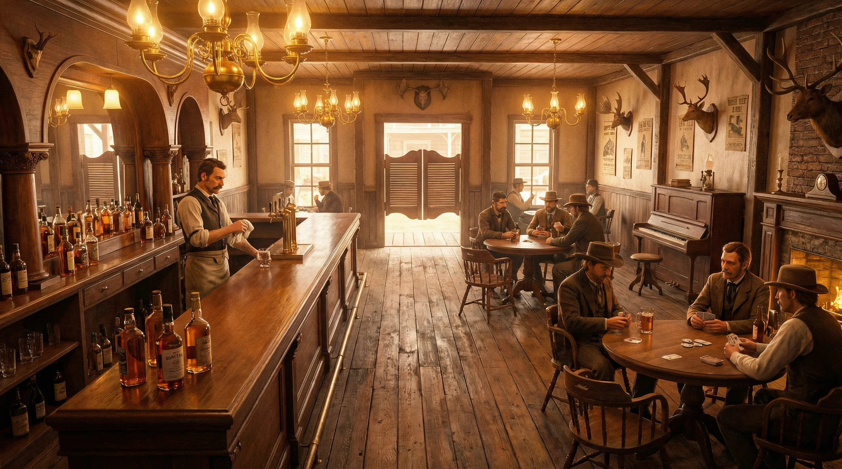 西部沙龙酒馆内部场景 - 炸金花 历史